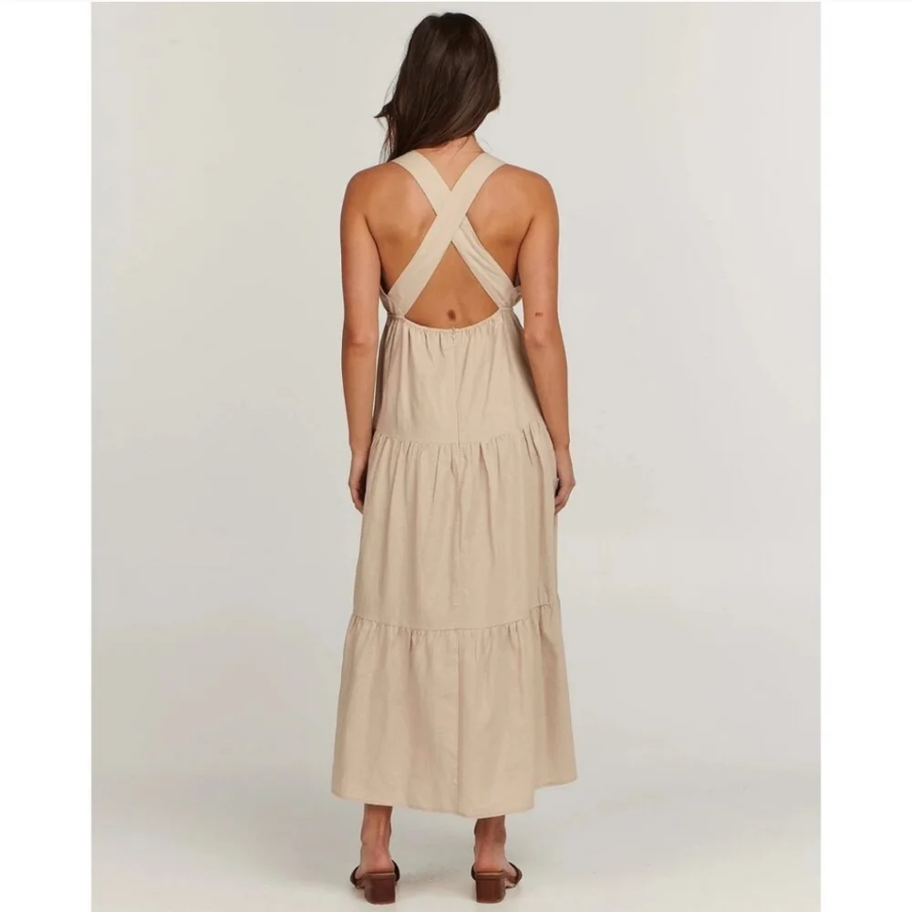 Charlie Holiday Lilian Linen Tiered Cutout Sleeveless Midi Dress